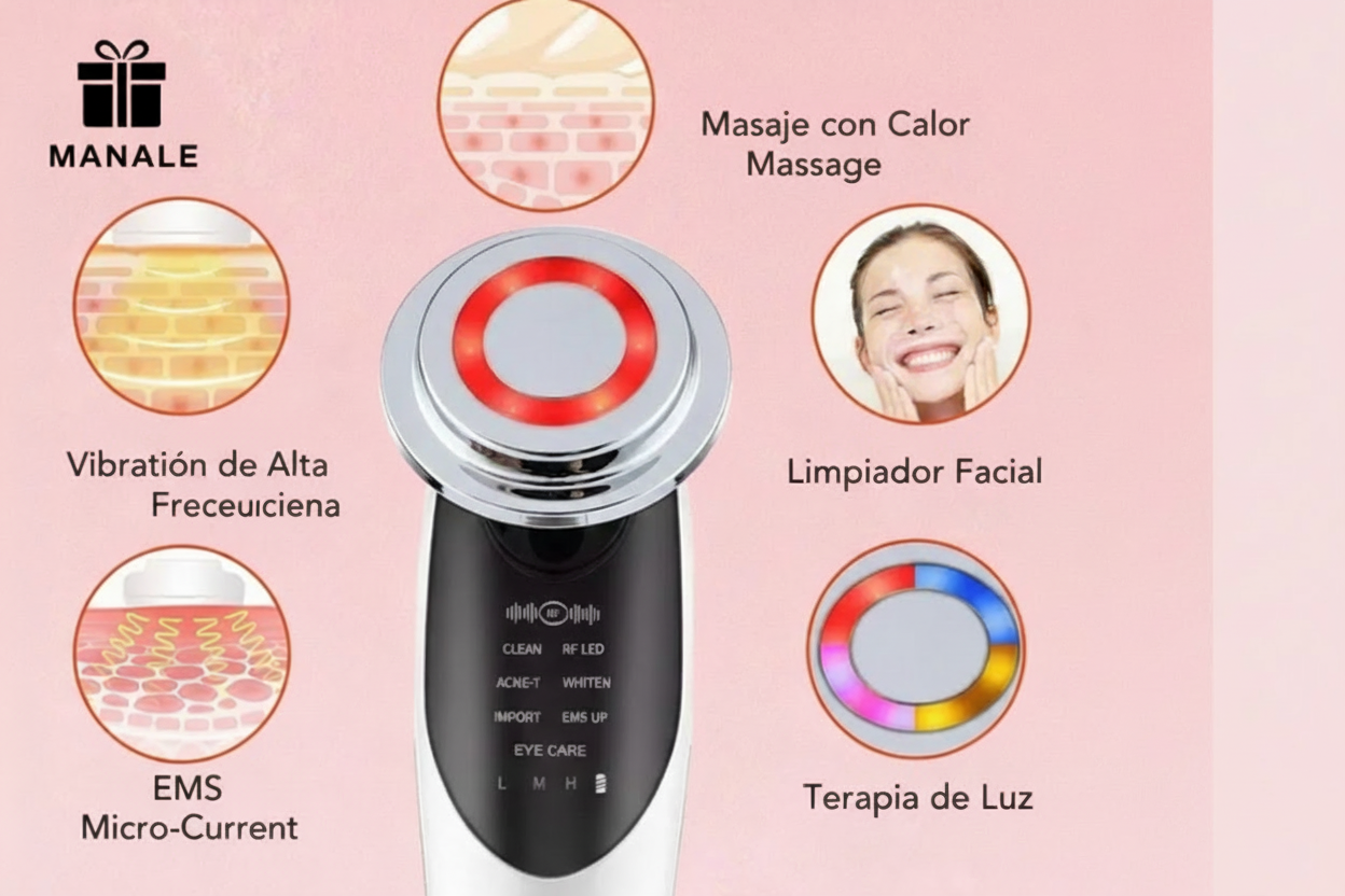 Masajeador Facial ultrasónico 6 en 1 – Rejuvenece, Reafirma e ilumina tu Piel